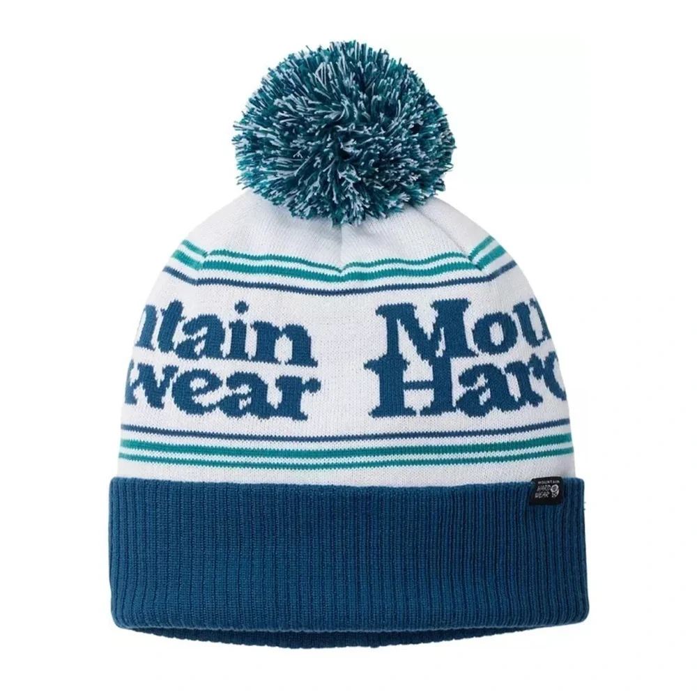 Mountain Hardwear Women's ApresPro Beanie Dark Caspian Blue Teal White Hat NWT